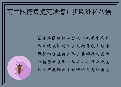 荷兰队憾负捷克遗憾止步欧洲杯八强